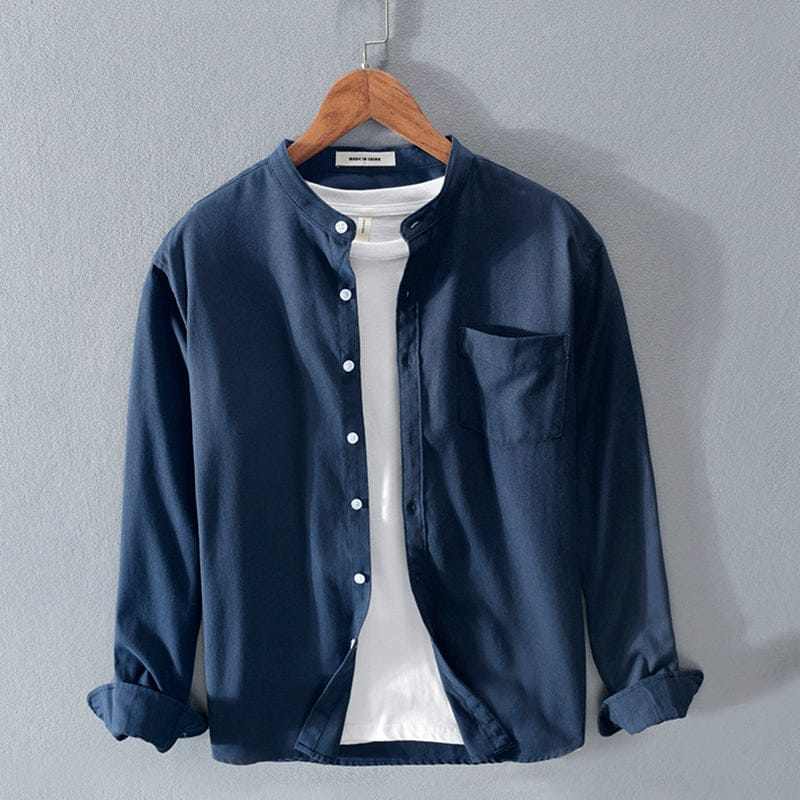 Youth fashion stand-up collar long-sleeve cotton shirt in solid color