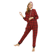 Women's Cotton Plaid Hooded Jumpsuit
