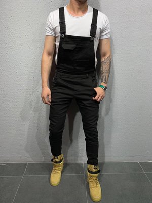Youth Overalls Straight Trousers with Denim Suspenders