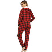 Women's Cotton Plaid Hooded Jumpsuit