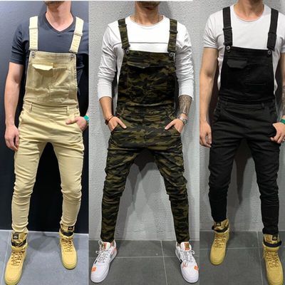 Youth Overalls Straight Trousers with Denim Suspenders