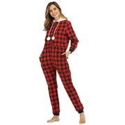 Women's Cotton Plaid Hooded Jumpsuit