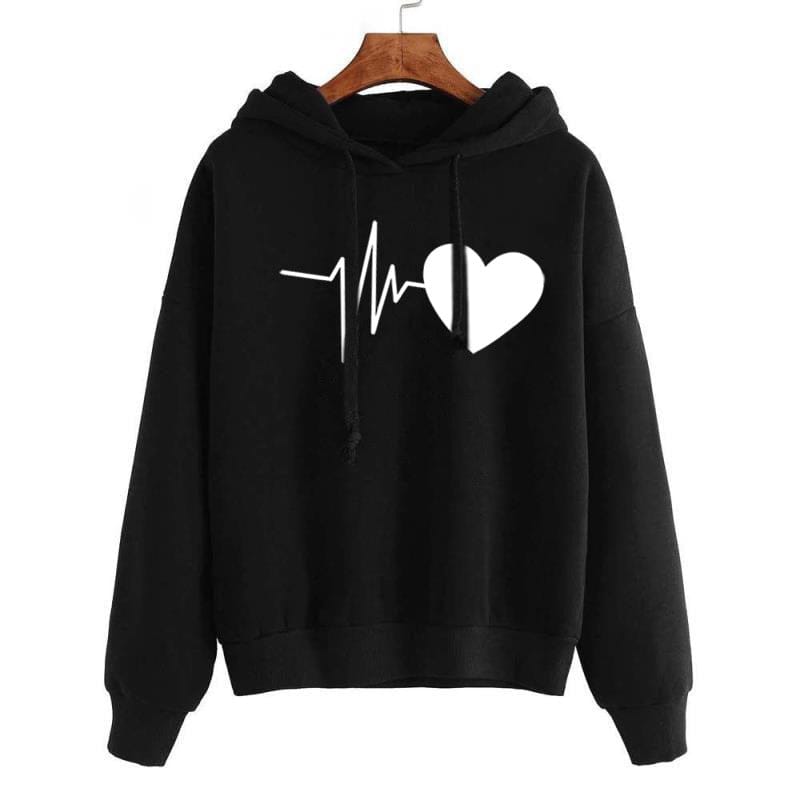 Ever Trend Haus Black / L Heart Print Hoodie Products
