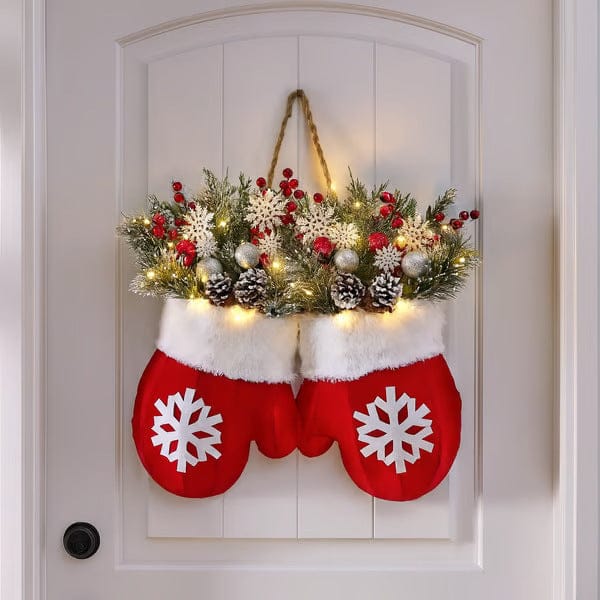 Christmas garland decoration featuring festive glove ornaments with red and white design for holiday home decor

