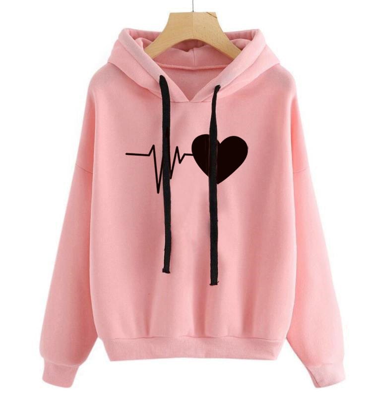 Ever Trend Haus Pink / L Heart Print Hoodie Products